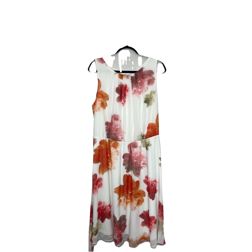 Calvin Klein Dress Women 16W White Pink Orange Floral Chiffon Lined Wedding